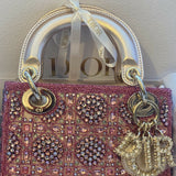 Small Lady Dior Bag Rose Des Vents Cannage Calfskin Embroidered with Resin  Pearls