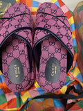 GUCCI Monogram Multicolor Criss Cross Platform Slide Sandals 37.5 Pink NEW