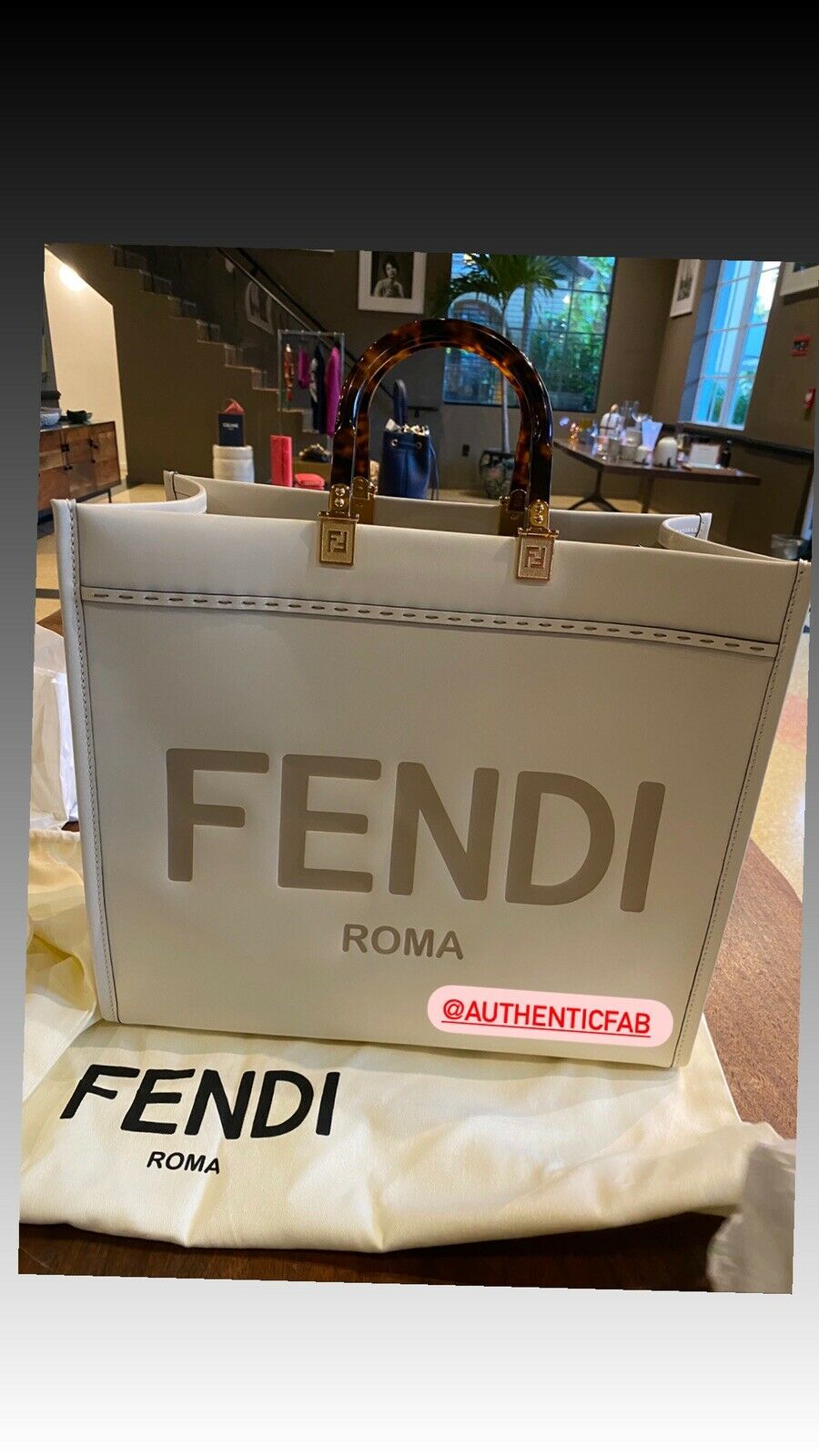AUTHENTIC FENDI SUNSHINE SHOPPER White Leather Two Top Handles- FENDI ROMA TOTE