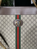 AUTH. GUCCI GG Supreme Monogram Canvas Large Rajah Chain Lion Crystal Tote-NEW