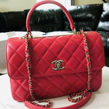 Authentic CHANEL Large Pink Flap Bag  with top handle Trendy CC Bag