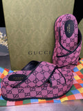 GUCCI Monogram Multicolor Criss Cross Platform Slide Sandals 37.5 Pink NEW