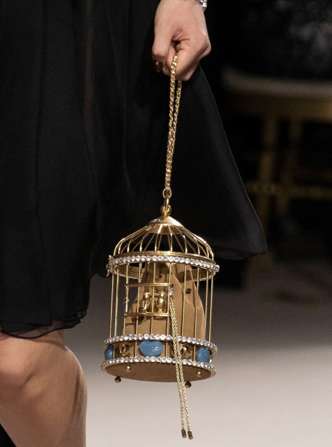 chanel gold cage bag