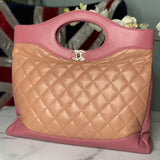 Authentic CHANEL 31 Quilted Shopping Pink & Orange Tote/Shoulder Bag.