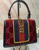 Authentic Gucci GG Velvet Mini Sylvie Bag Red Cipria/Handle