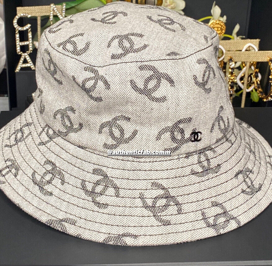 Auth Chanel Classic CC logo Gray Bucket Hat - Brand New Size.Medium