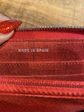 Authentic Chanel Metallic Iridescent Calfskin Red Zip Long Wallet Silver CC