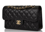 Authentic-Chanel Classic Double Flap Quilted Caviar Small Black Bag
