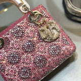 LADY DIOR MINIMetallic Calfskin and Satin with Rose Des Vents Pearl Embroidery
