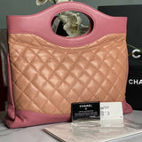 Authentic CHANEL 31 Quilted Shopping Pink & Orange Tote/Shoulder Bag.