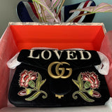 New Authentic Gucci GG Marmont Embroidered Matelasse Black Velvet Bag Purse