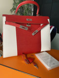 Hermes Kelly 35cm Rouge Casaque & White Flag/Limited Edition Epsom PHW
