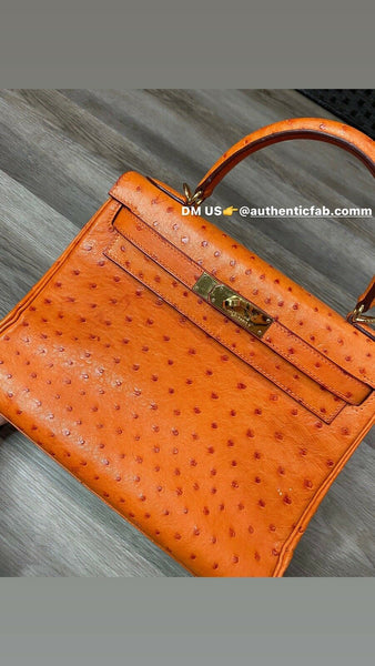 Hermes Ostrich 32 Centimeter Kelly Bag Orange with Palladium Hardware