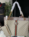 AUTH. GUCCI GG Supreme Monogram Canvas Large Rajah Chain Lion Crystal Tote-NEW