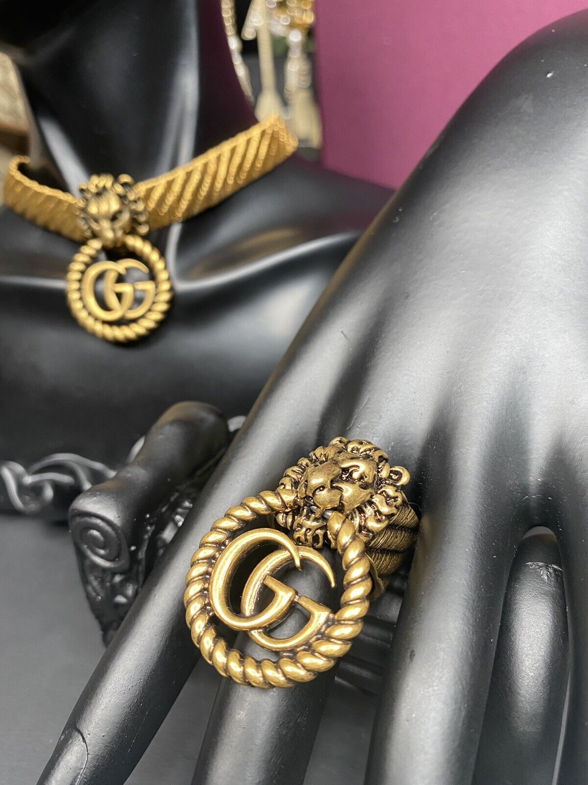 Gucci lion head GG Metalic  NWT Ring