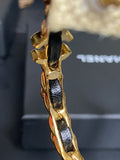 Brand New Full Set-Chanel Large Leather and Crystals Gold Plated Hoop Earrings