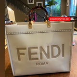 AUTHENTIC FENDI SUNSHINE SHOPPER White Leather Two Top Handles- FENDI ROMA TOTE