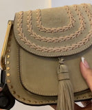 Chloe Gray Suede Braided Hudson Marcie Whipstitch Mini CrossBody Shoulder Bag