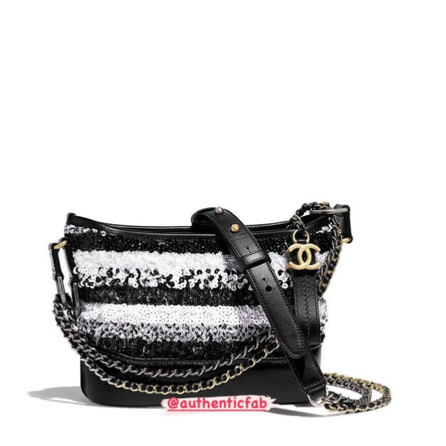 AUTHENTIC CHANEL Sequin Hobo Small Cross Body Black and white Bag
