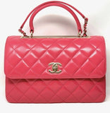 Authentic CHANEL Large Pink Flap Bag  with top handle Trendy CC Bag