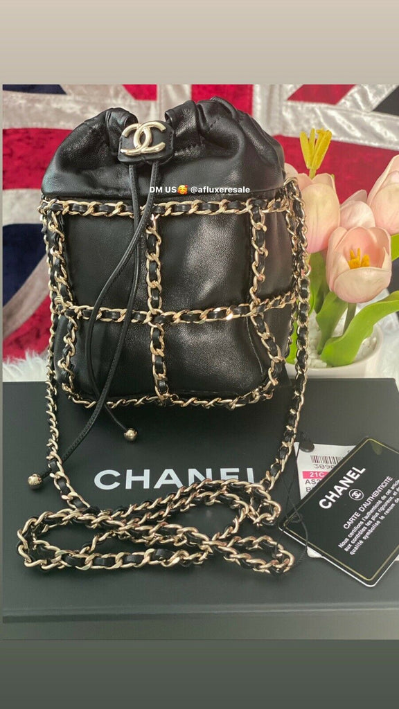 Chanel Chain Frame CC Drawstring Bucket Bag Lambskin Mini by Authentic –  AuthenticFab