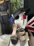 Gucci Black Gold Marmont New and Double Gg Heels Sandals 39 Pumps