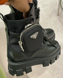 NIB Prada 2020 Brushed Rois Leather Nylon Monolith Boots 29