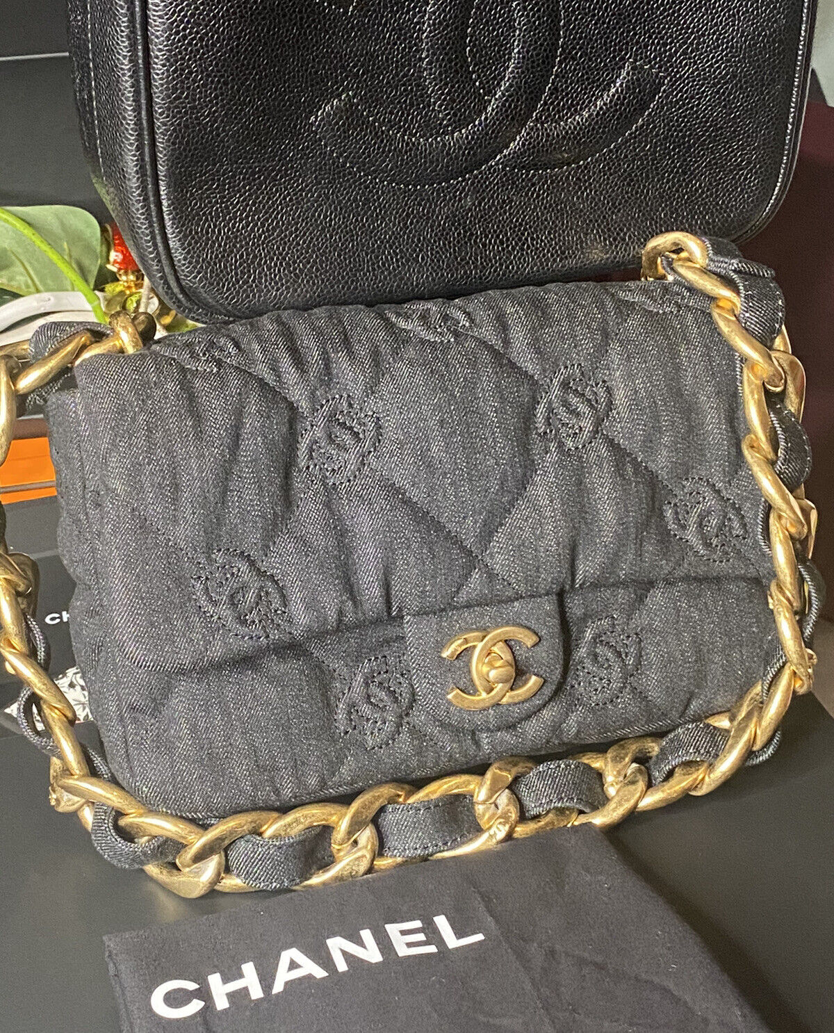 Auth BNIB Chanel Funkytown Black Denim Medium Rectangle Bag Chunky Cha –  AuthenticFab