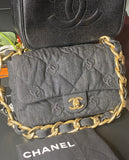 Auth BNIB Chanel Funkytown Black Denim Medium Rectangle Bag Chunky Chain 22S