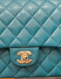 Authentic CHANEL Caviar Quilted Medium Double Flap Turquoise NEW 2021