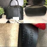Authentic GUCCI  GG Logo Black Leather Bag with Strap