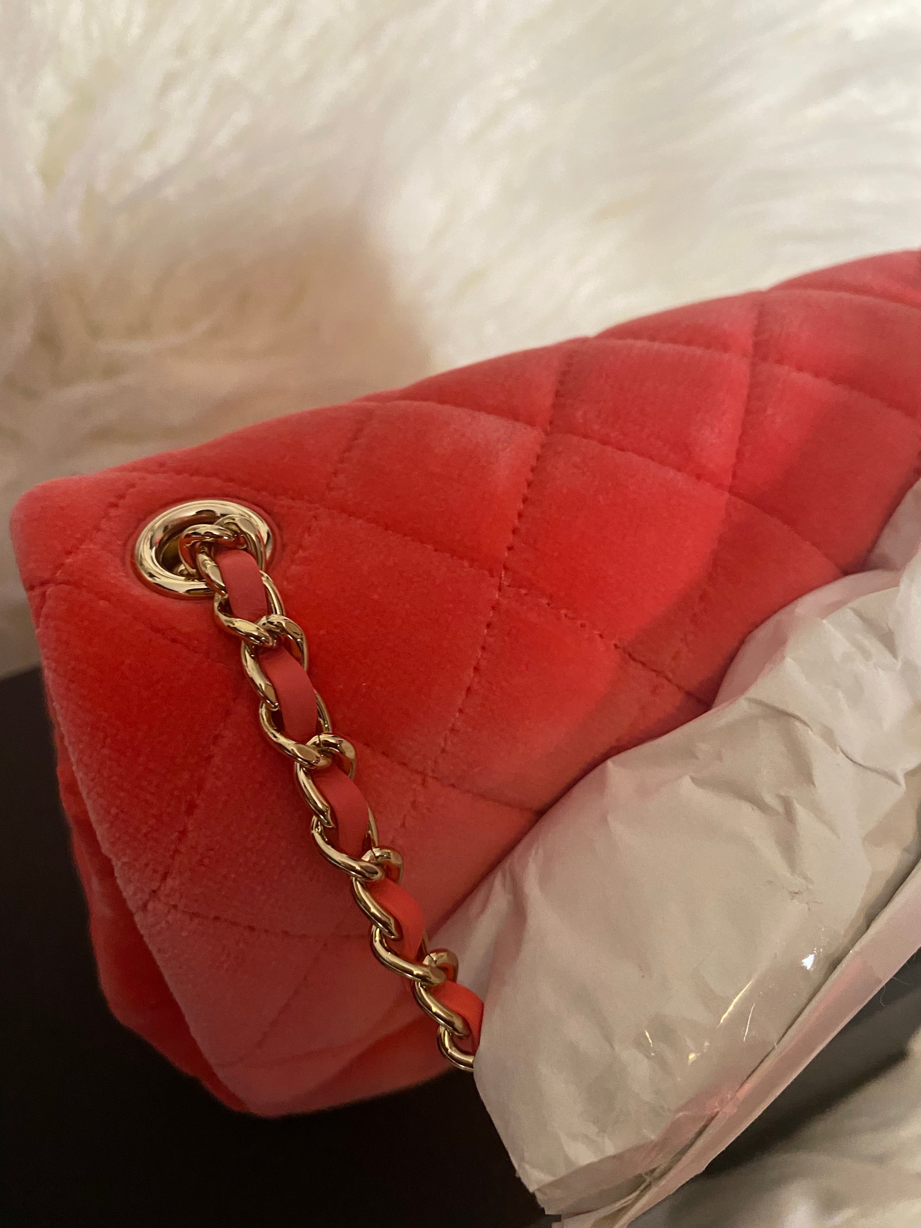 Authentic CHANEL  Mini Coral Velvet Bag